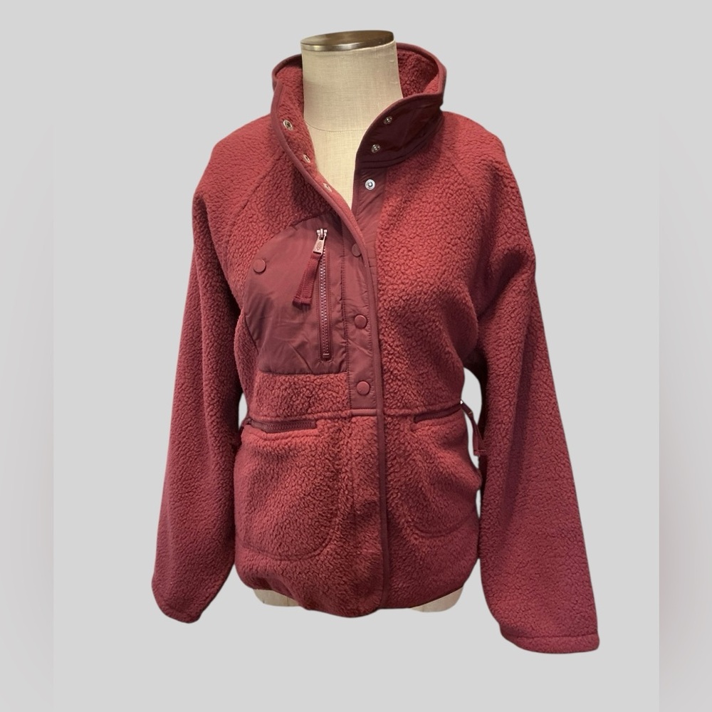 Free People Movement Hit The Slopes Fleece Jacket Maroon Oversized NWOT